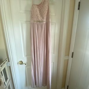 Light pink one shoulder lace gown
